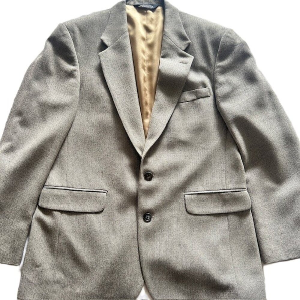 Lands End Jacket Mens Sports Blazer 40R 100%  Gray Herringbone Lambswool